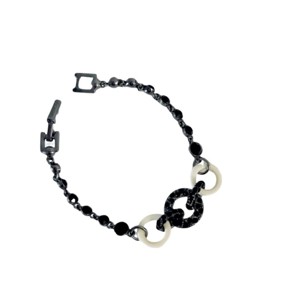 Givenchy Black Crystal Flex Bracelet with Ivory White Open Circles